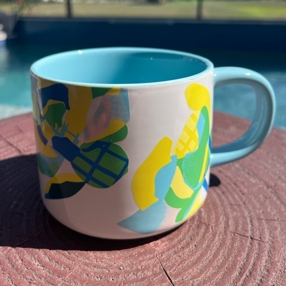Starbucks 2023 Easter Neon Yellow Blue Flower Bee Ceramic Mug - Picture 1 of 7